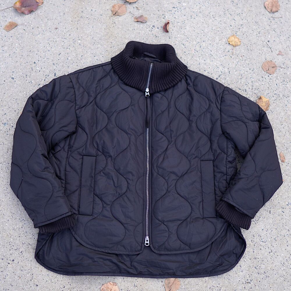 Lucky Brand Reversible Quilted Jacket Women’s M NWOT Black Full Quiet Luxury